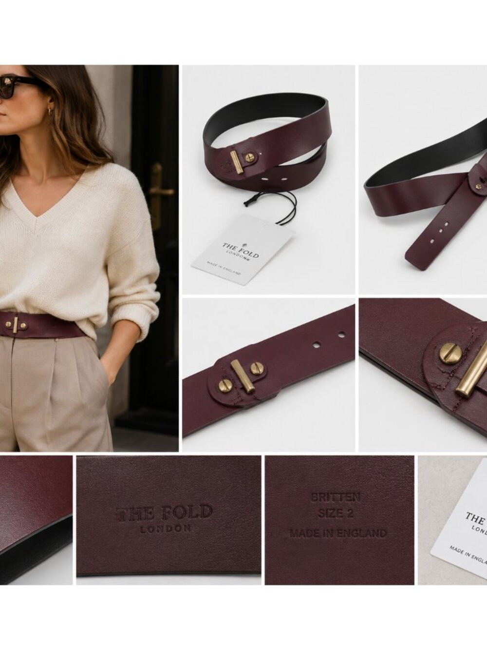 The Fold London Britten Belt Size 2 Burgundy New NWT Brown
